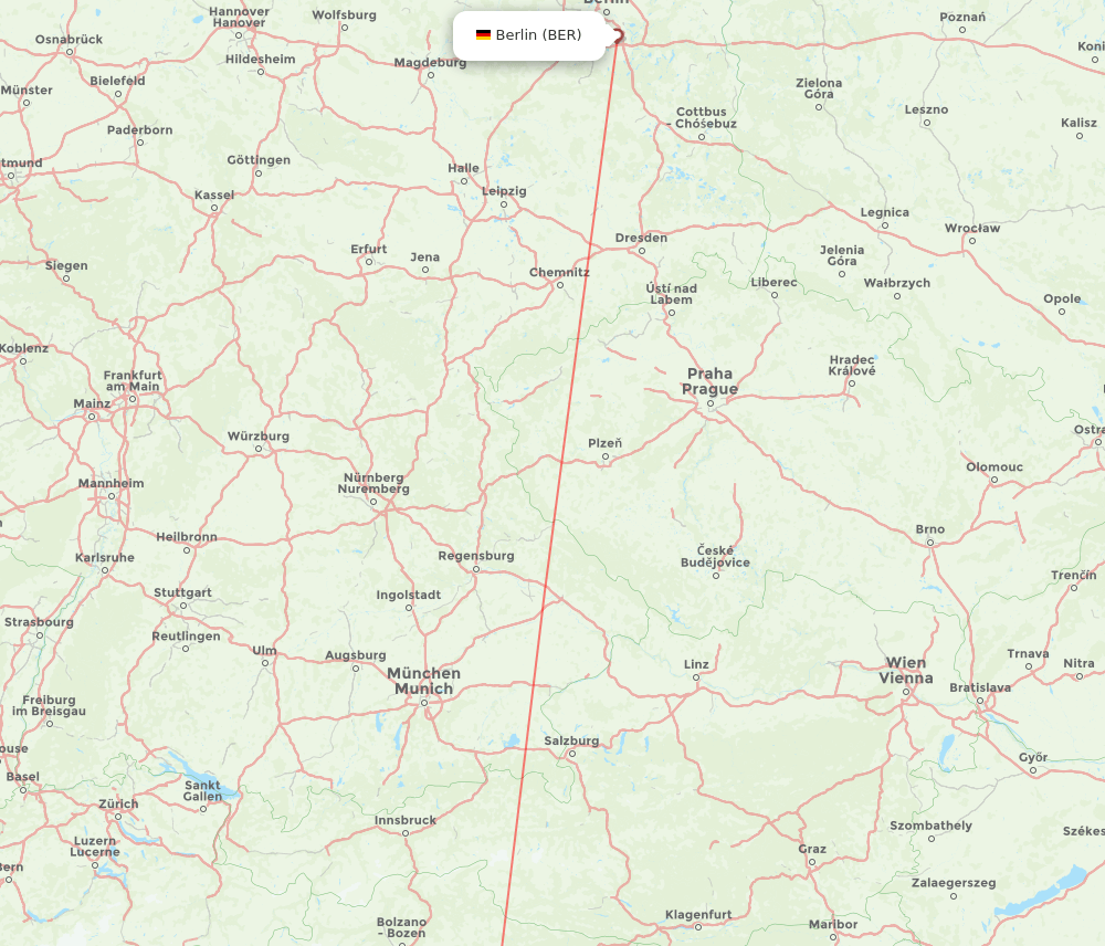 Berlin - Venice route map and flight paths