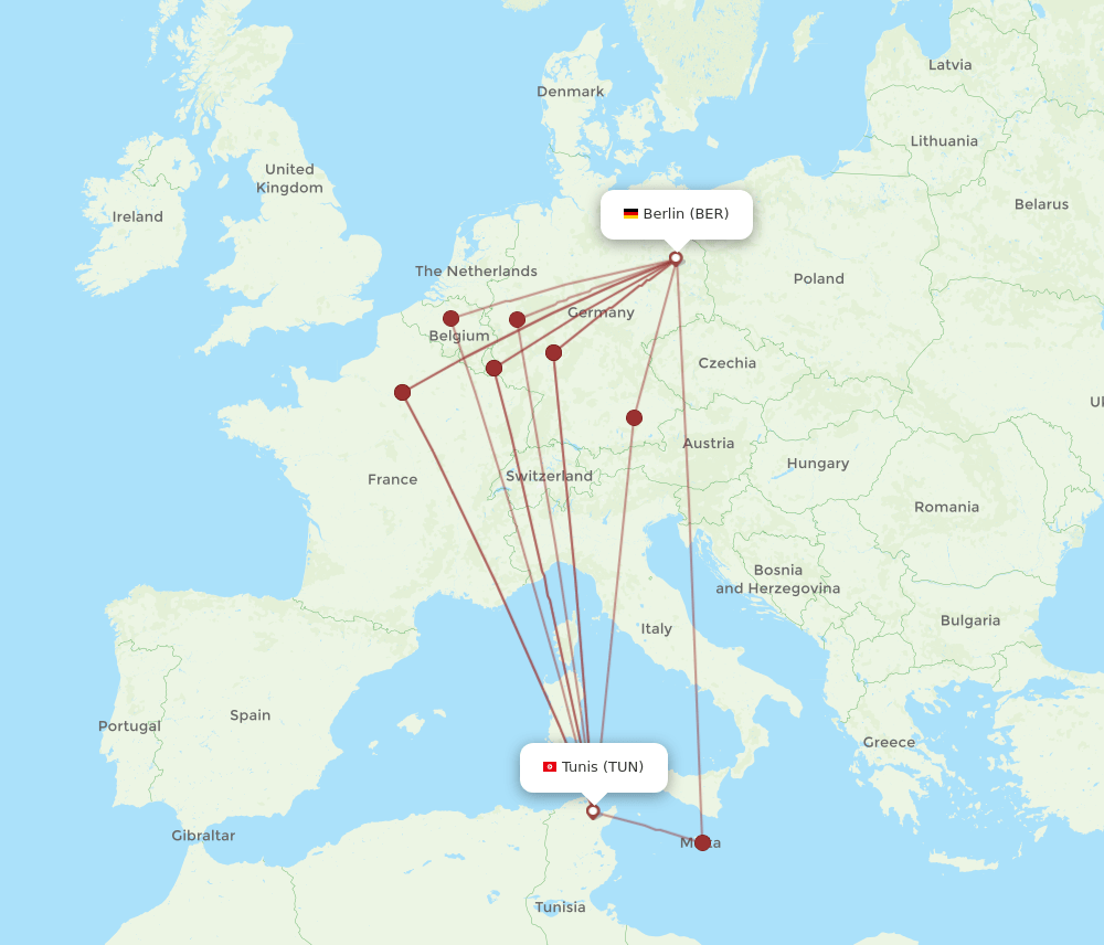 BER-TUN flight routes