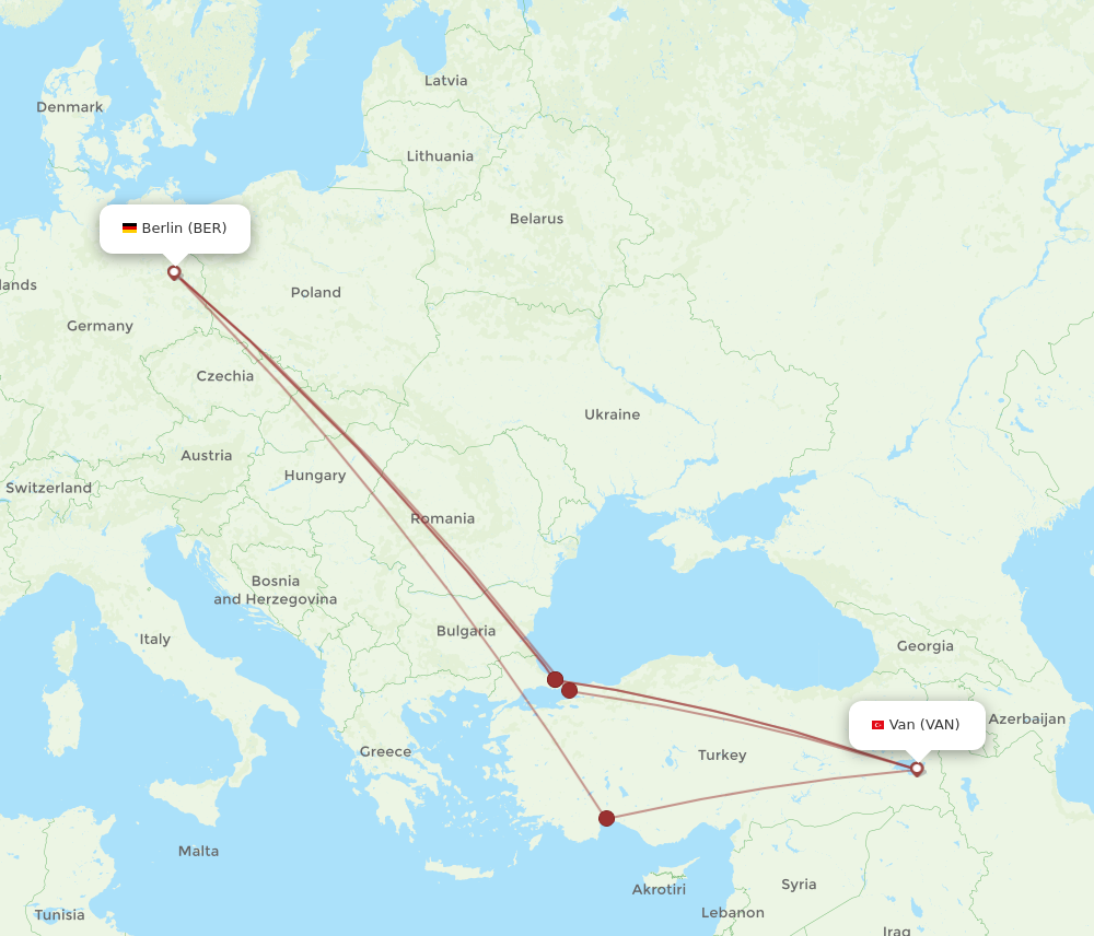 BER to VAN flights and routes map