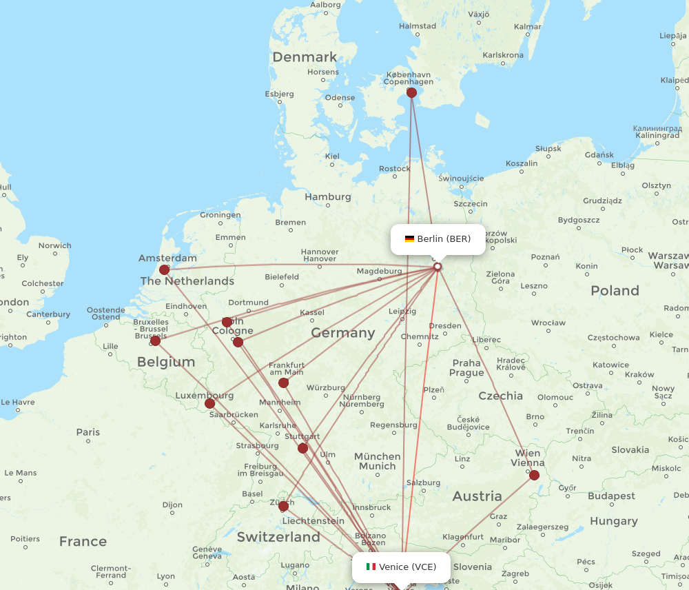 BER to VCE flights and routes map