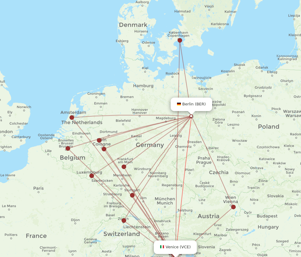 BER to VCE flights and routes map