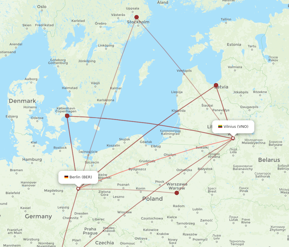 BER to VNO flights and routes map
