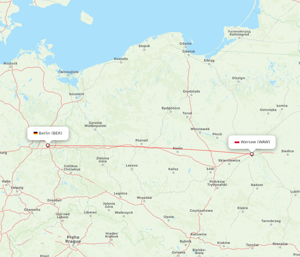 BER to WAW flights and routes map