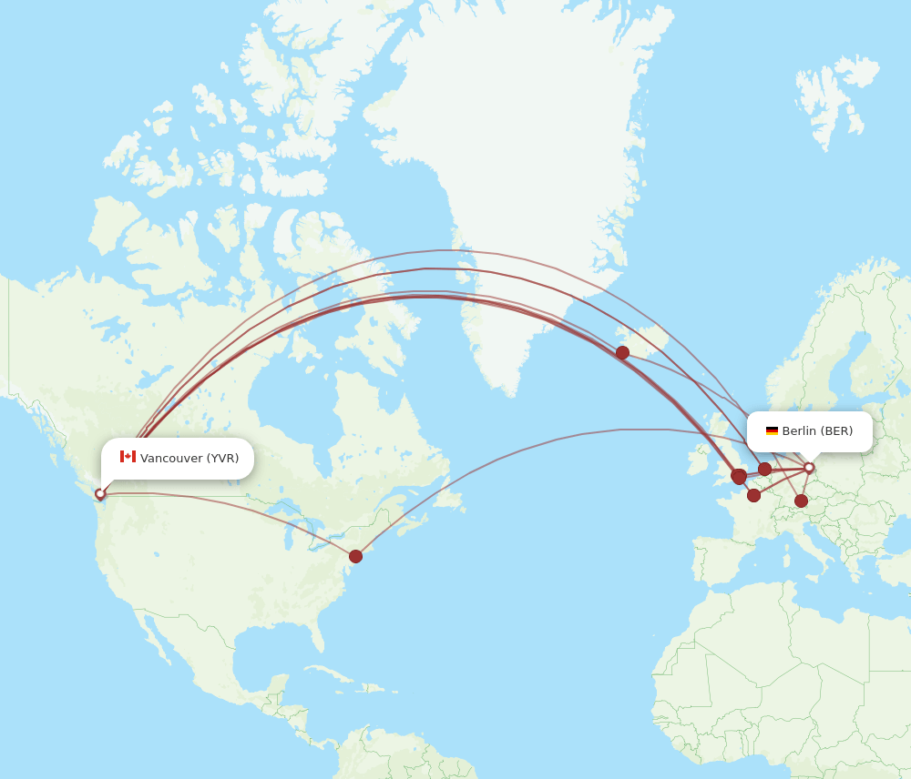 Vancouver - Berlin route map and flight paths