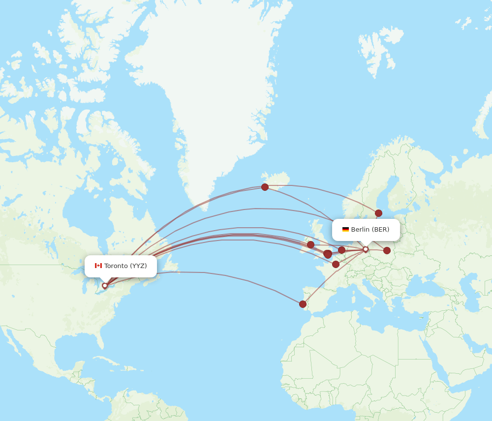 Toronto - Berlin route map and flight paths