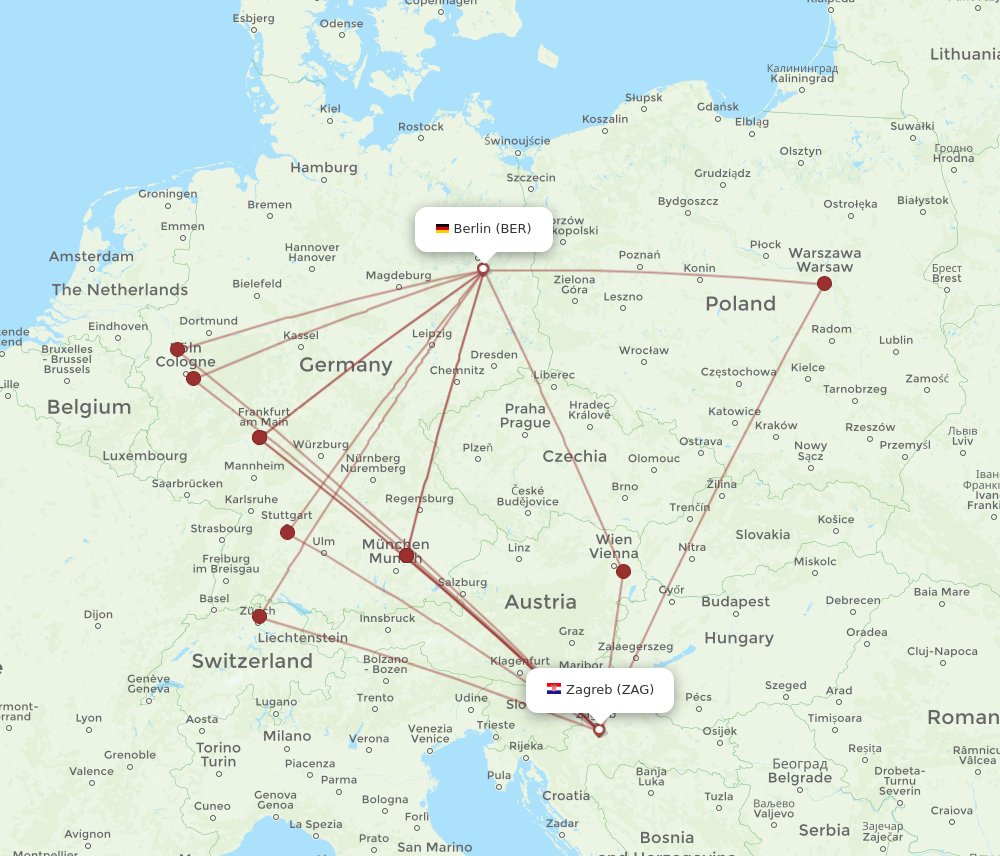 BER to ZAG flights and routes map