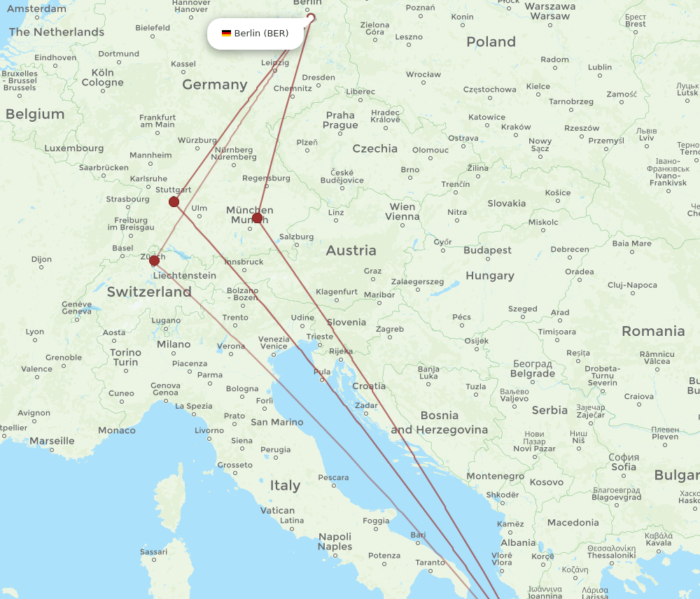 ZTH to BER flights and routes map