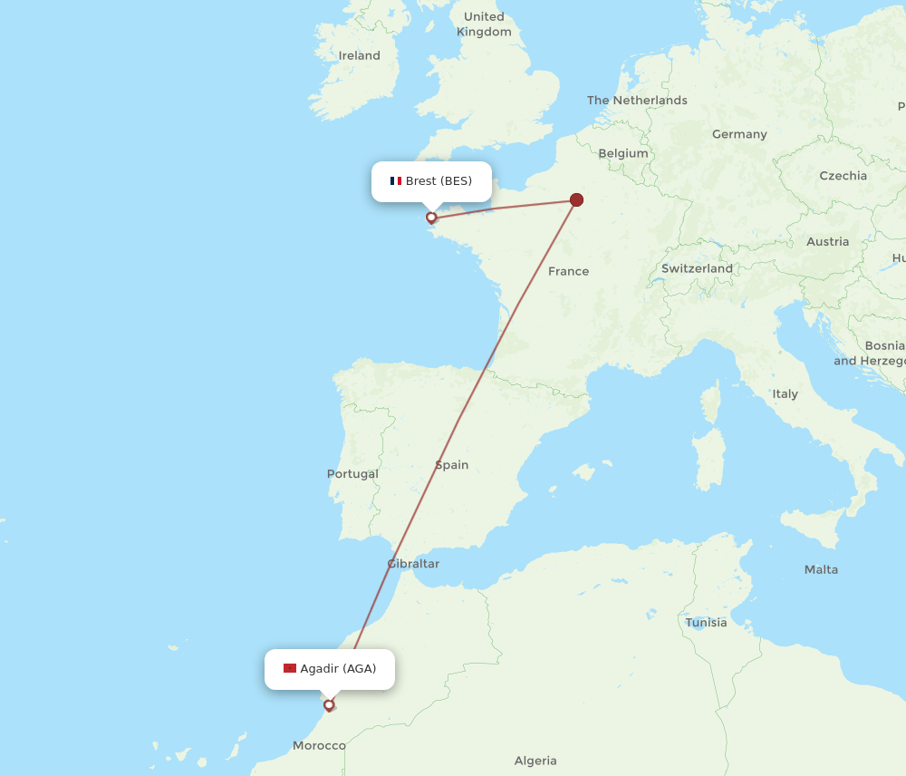 BES-AGA flight routes