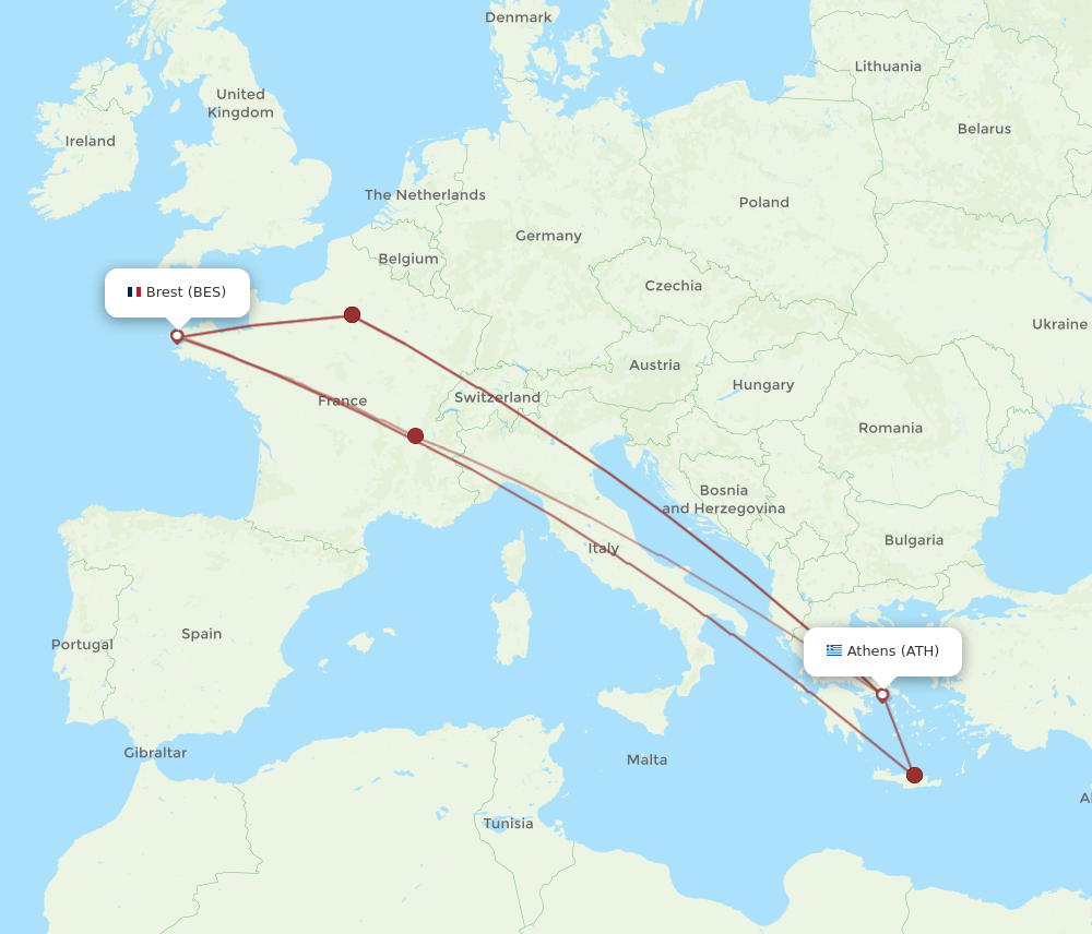 BES-ATH flight routes