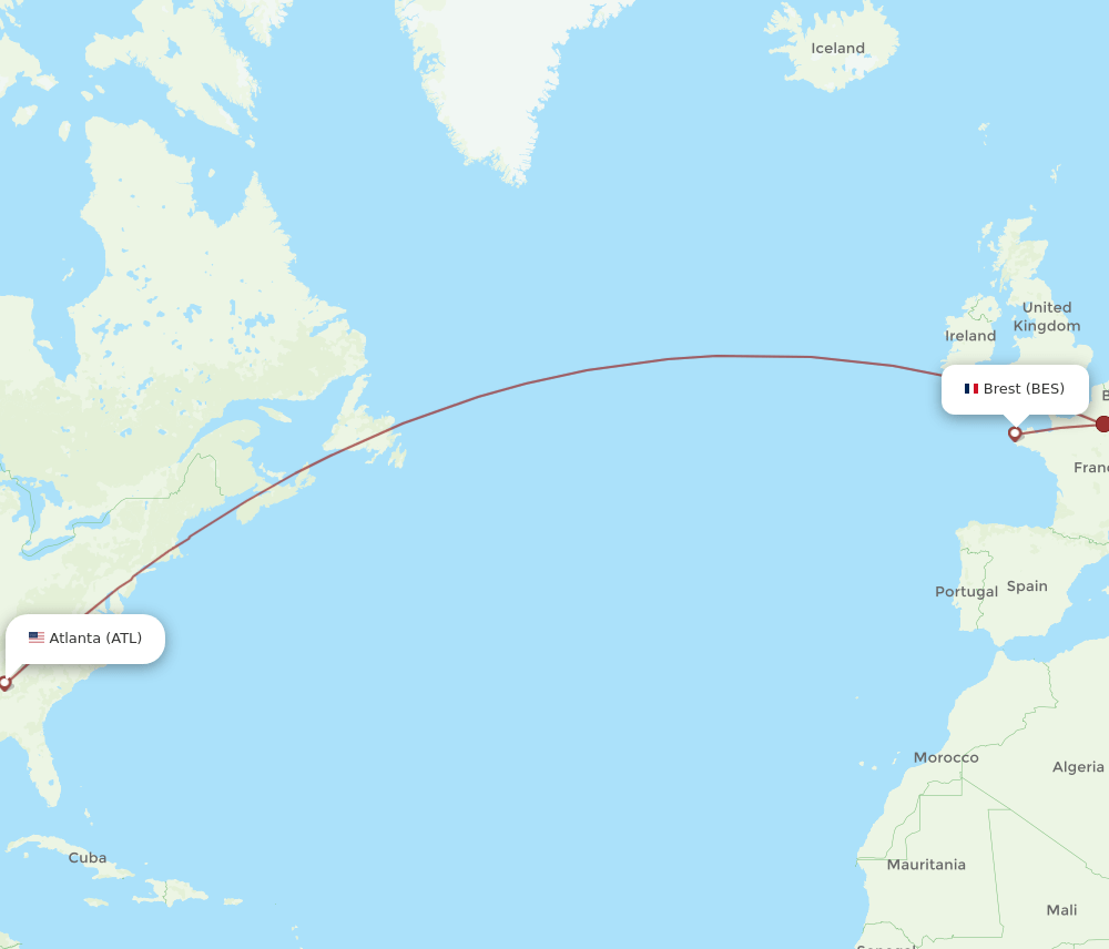 BES-ATL flight routes