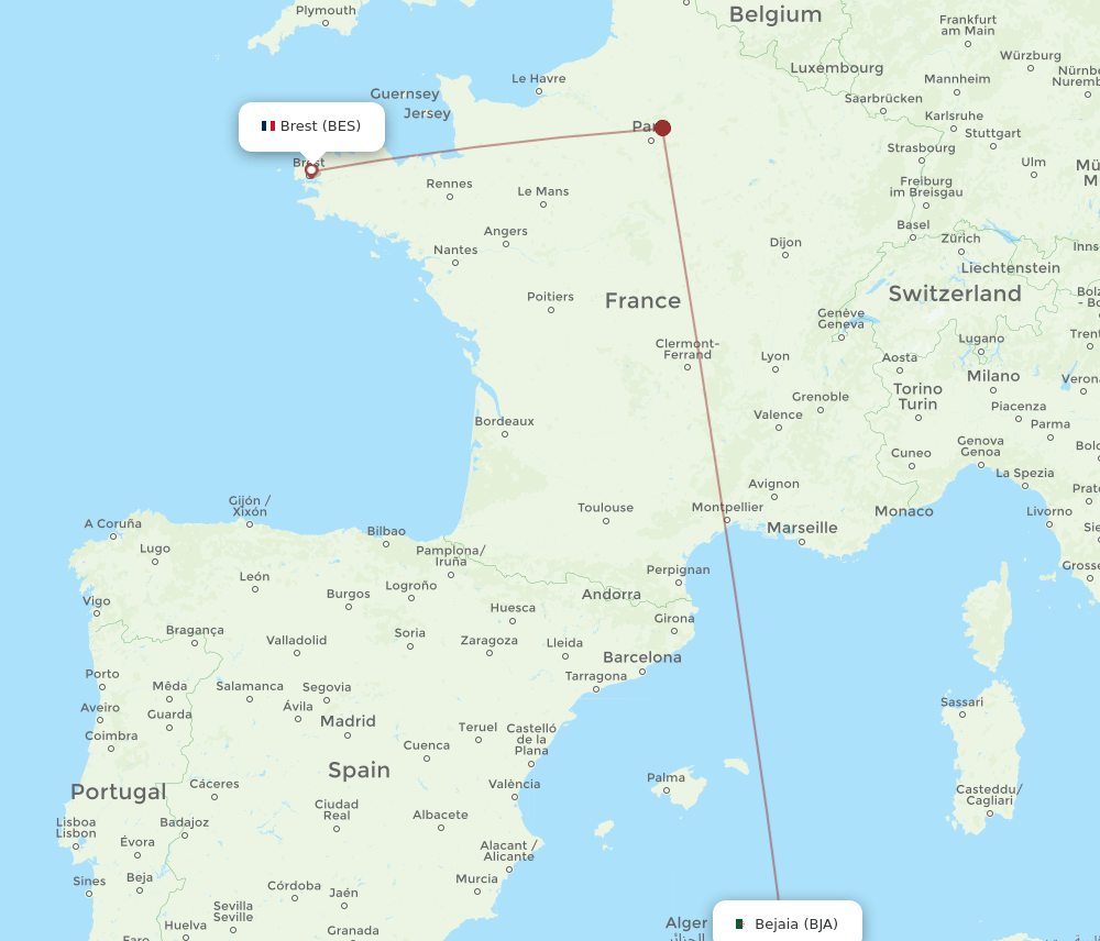 BES to BJA flights and routes map