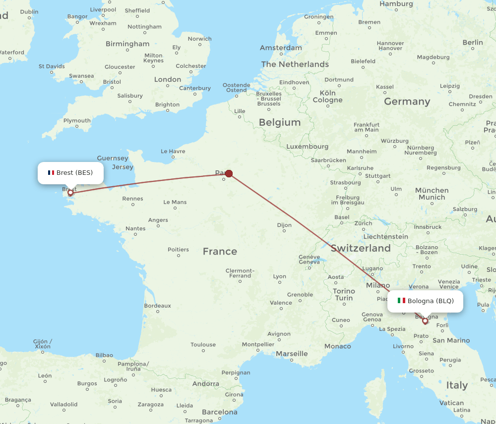 BES-BLQ flight routes