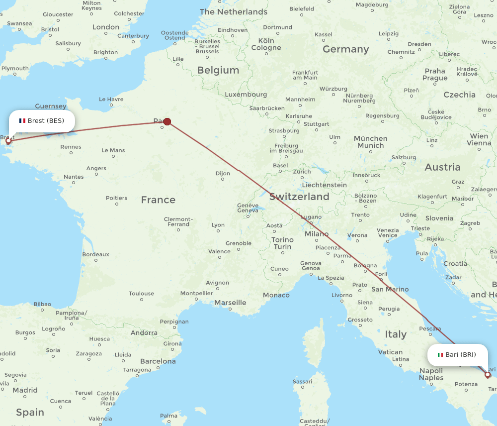 BES to BRI flights and routes map