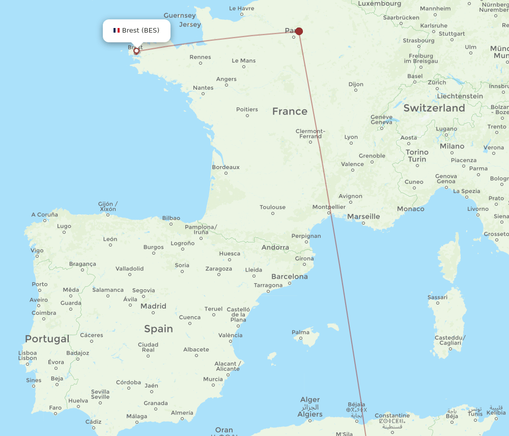 BES to BSK flights and routes map