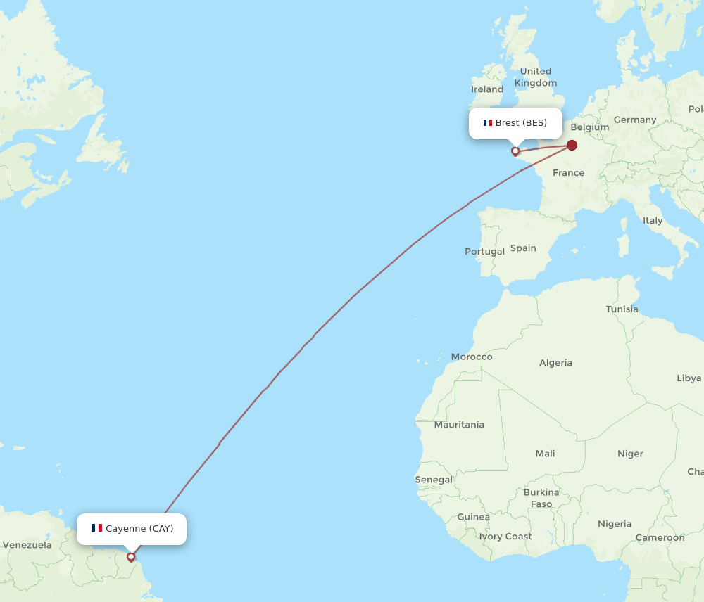 BES-CAY flight routes