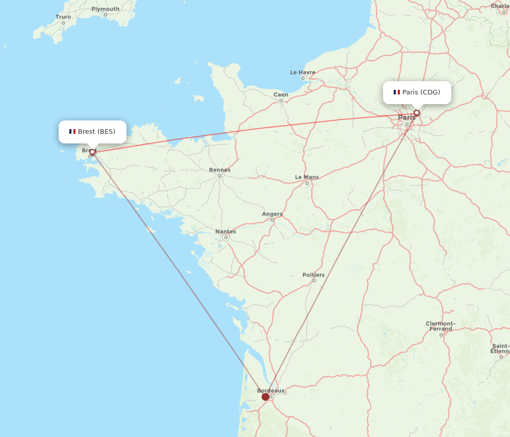 BES to CDG flights and routes map