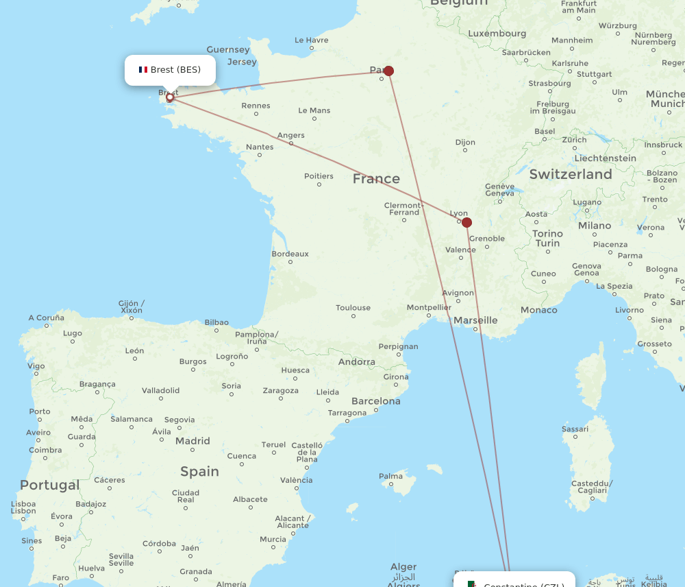 BES-CZL flight routes