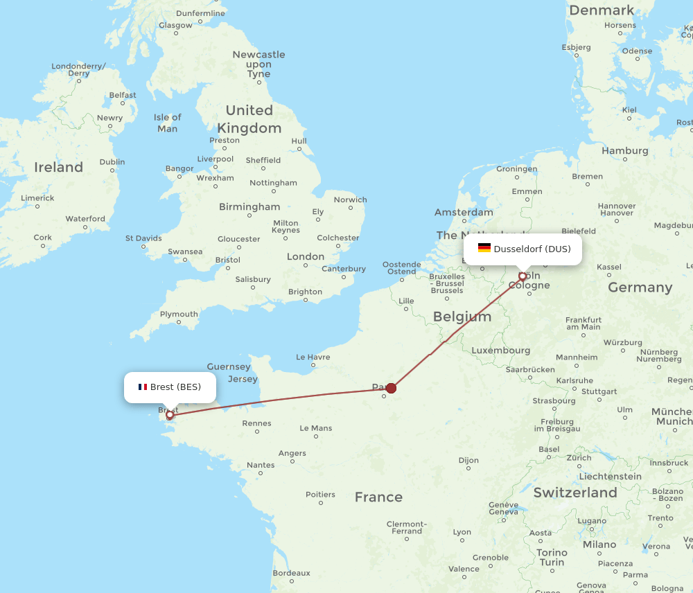 BES-DUS flight routes