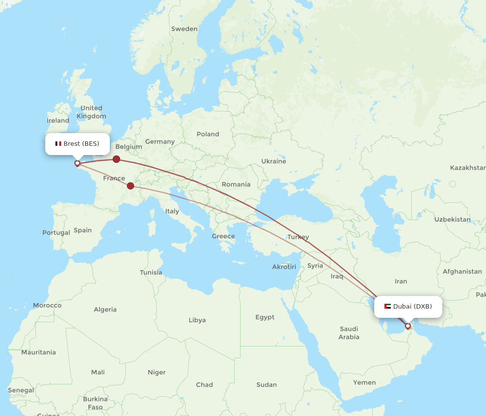 BES-DXB flight routes