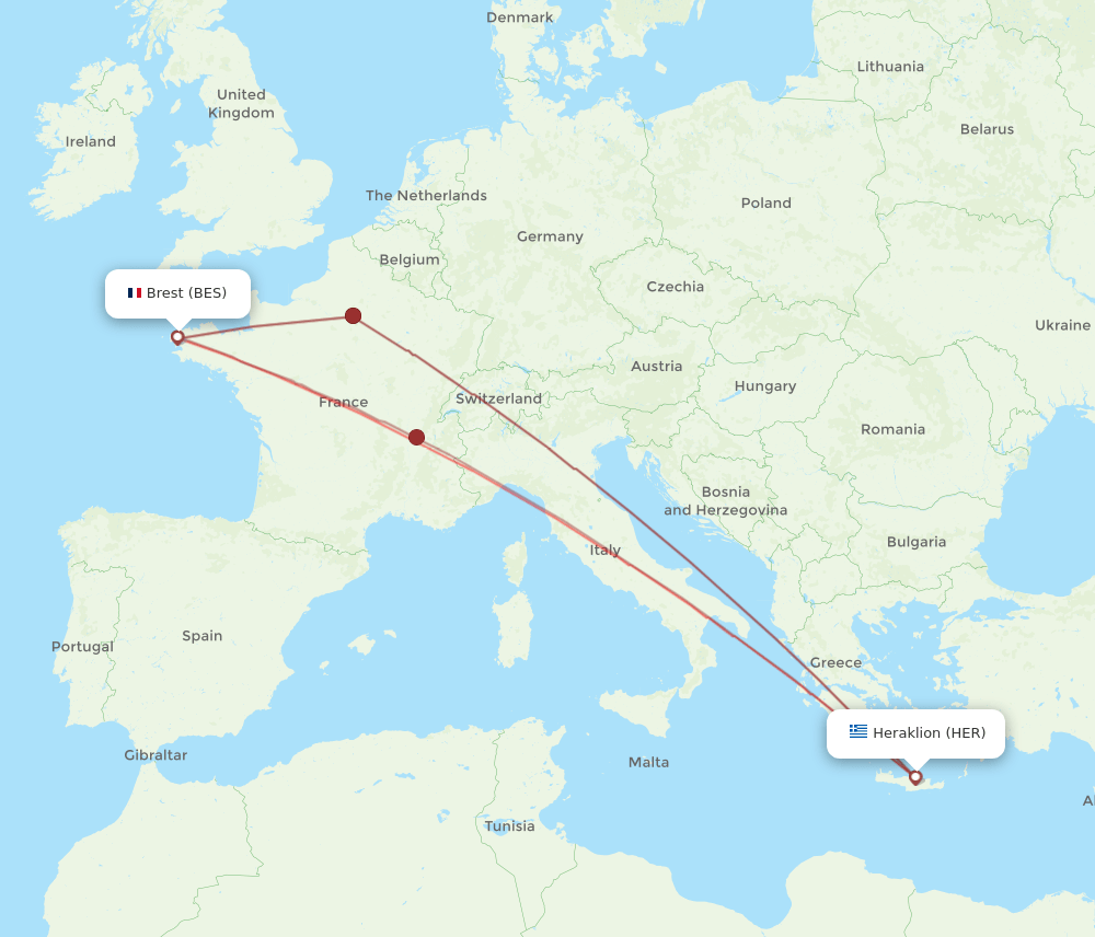 BES to HER flights and routes map