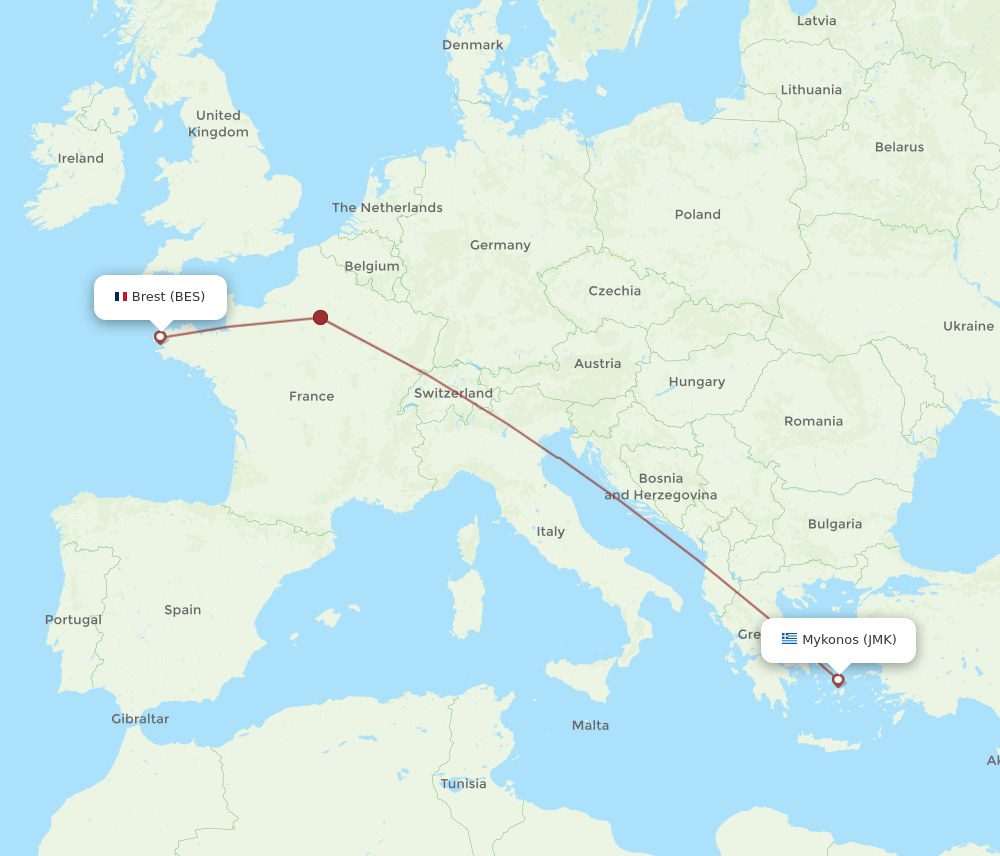 BES-JMK flight routes