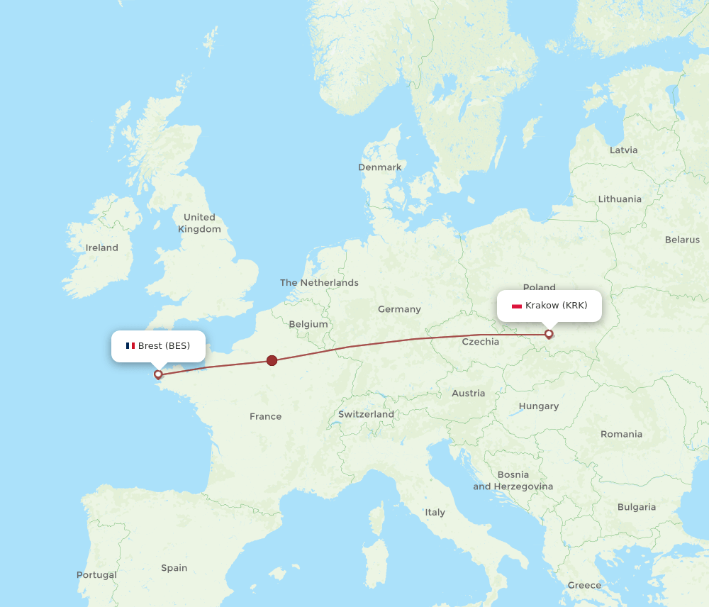 BES to KRK flights and routes map