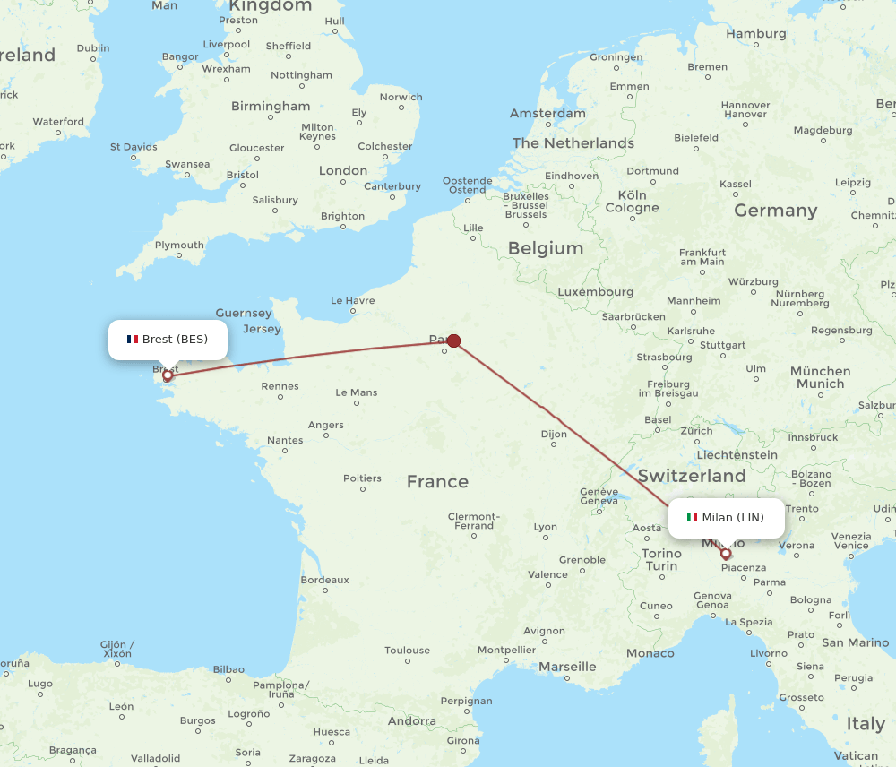 BES to LIN flights and routes map
