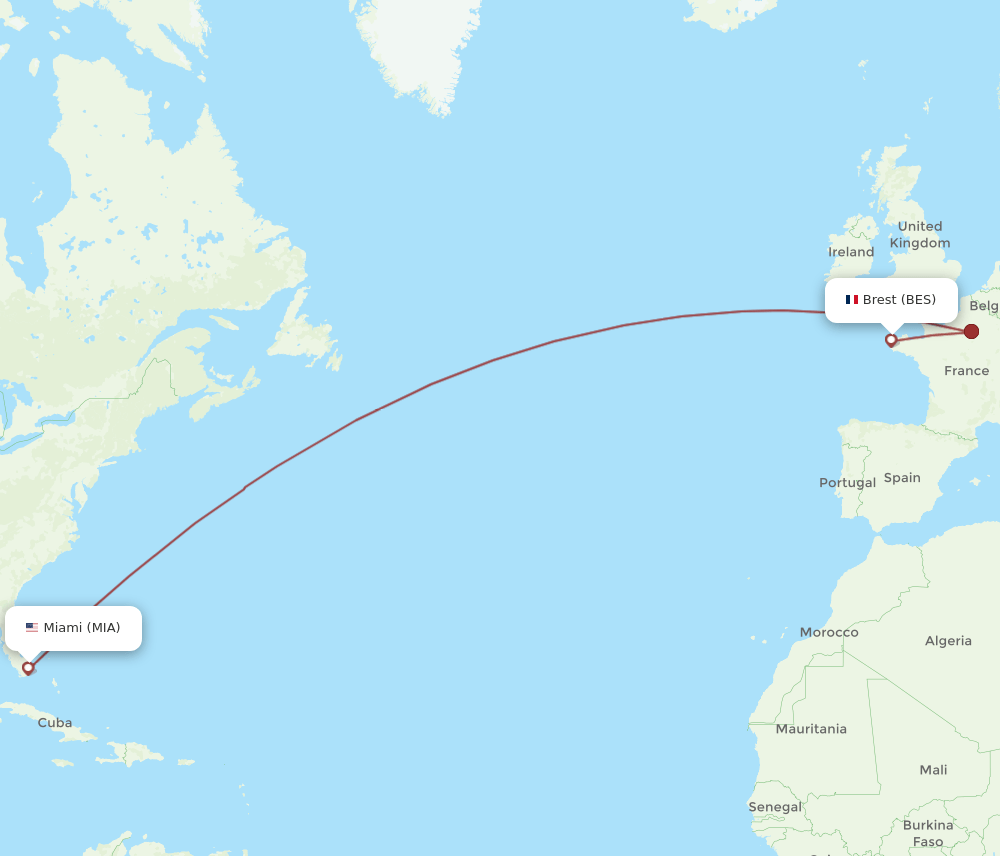 BES-MIA flight routes