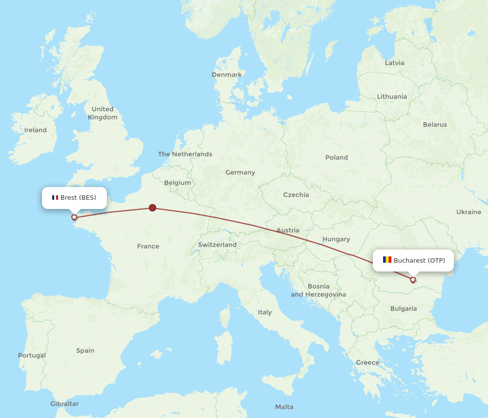 BES to OTP flights and routes map