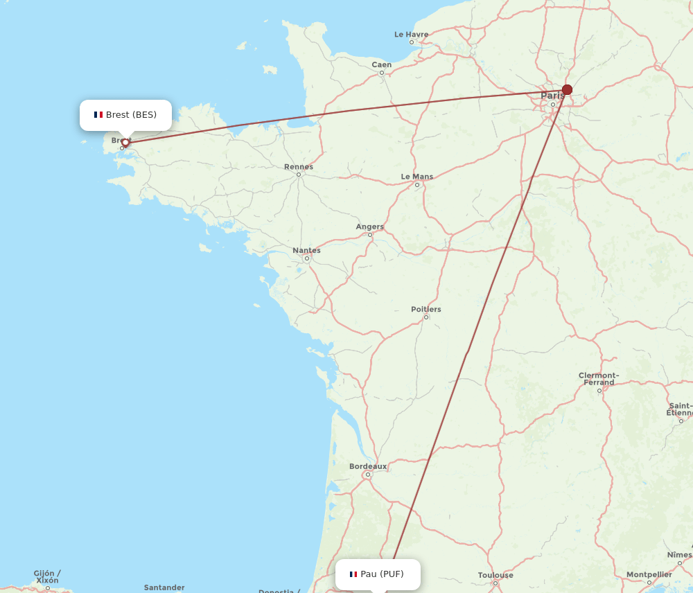 BES to PUF flights and routes map
