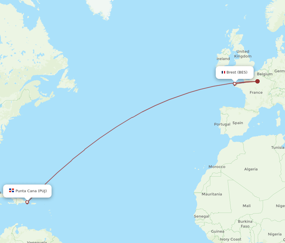 BES-PUJ flight routes