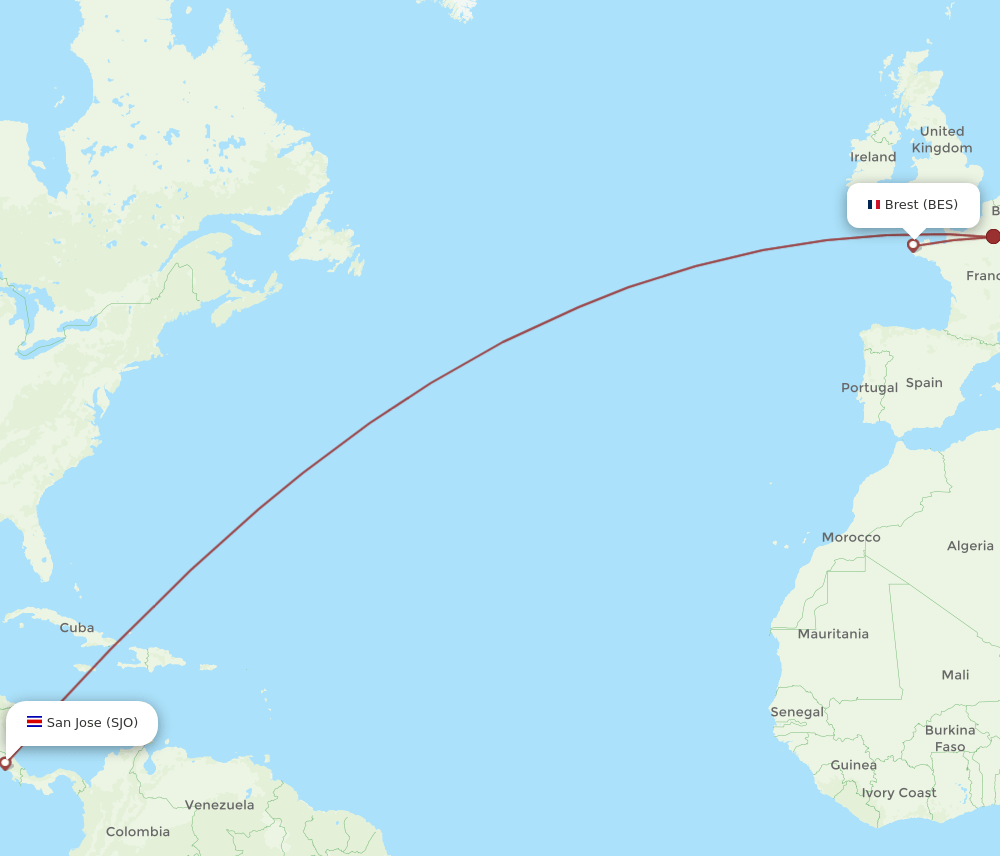 BES-SJO flight routes