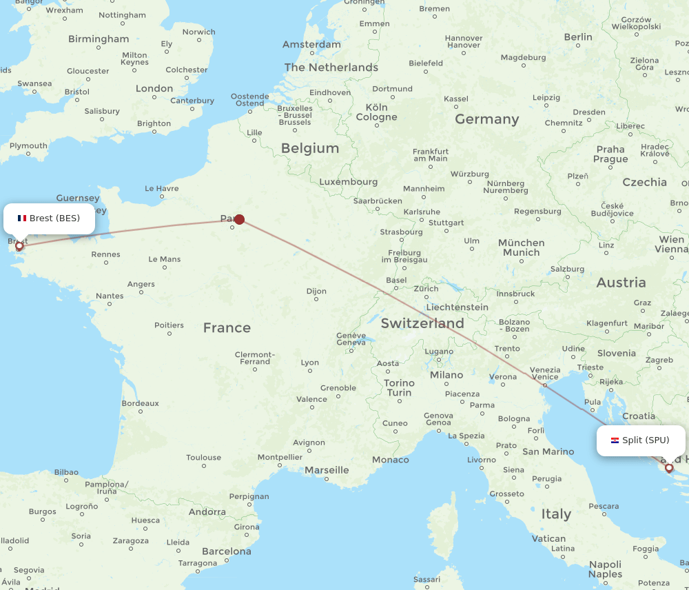 BES to SPU flights and routes map