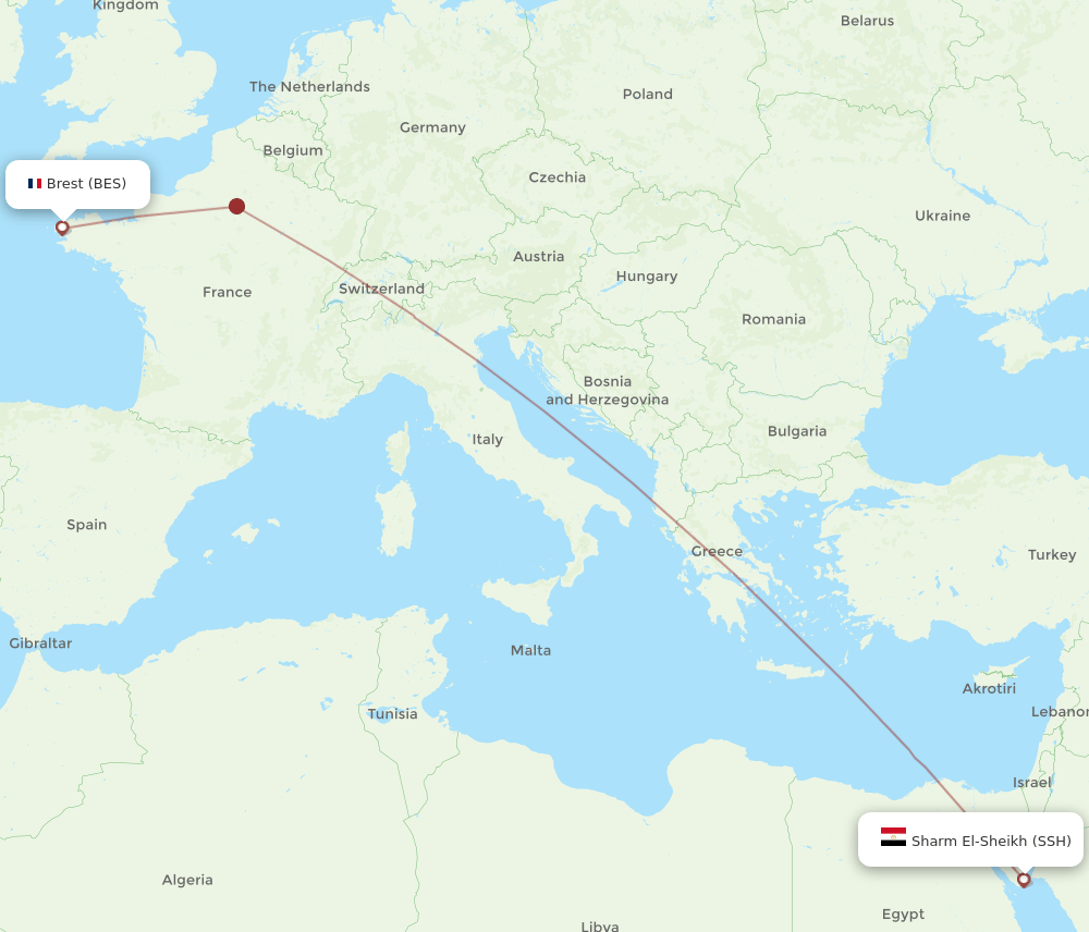 Sharm el Sheikh - Brest route map and flight paths