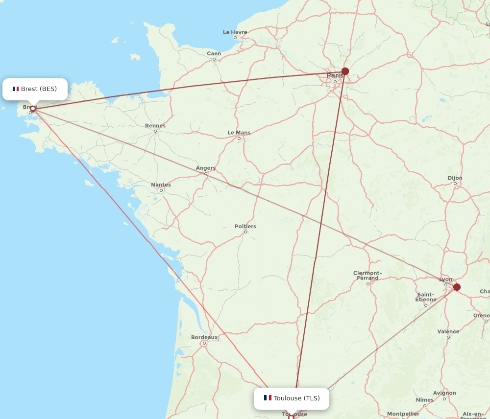 BES to TLS flights and routes map