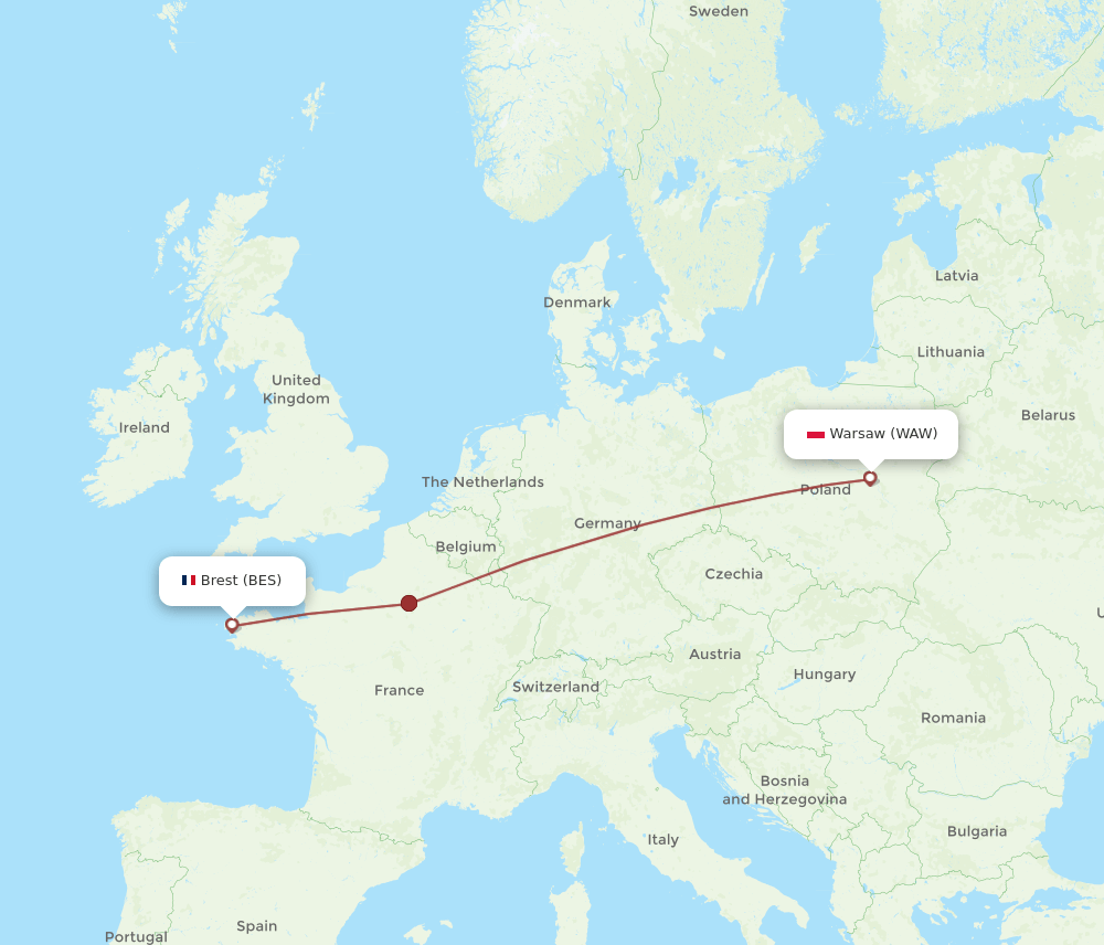 BES to WAW flights and routes map