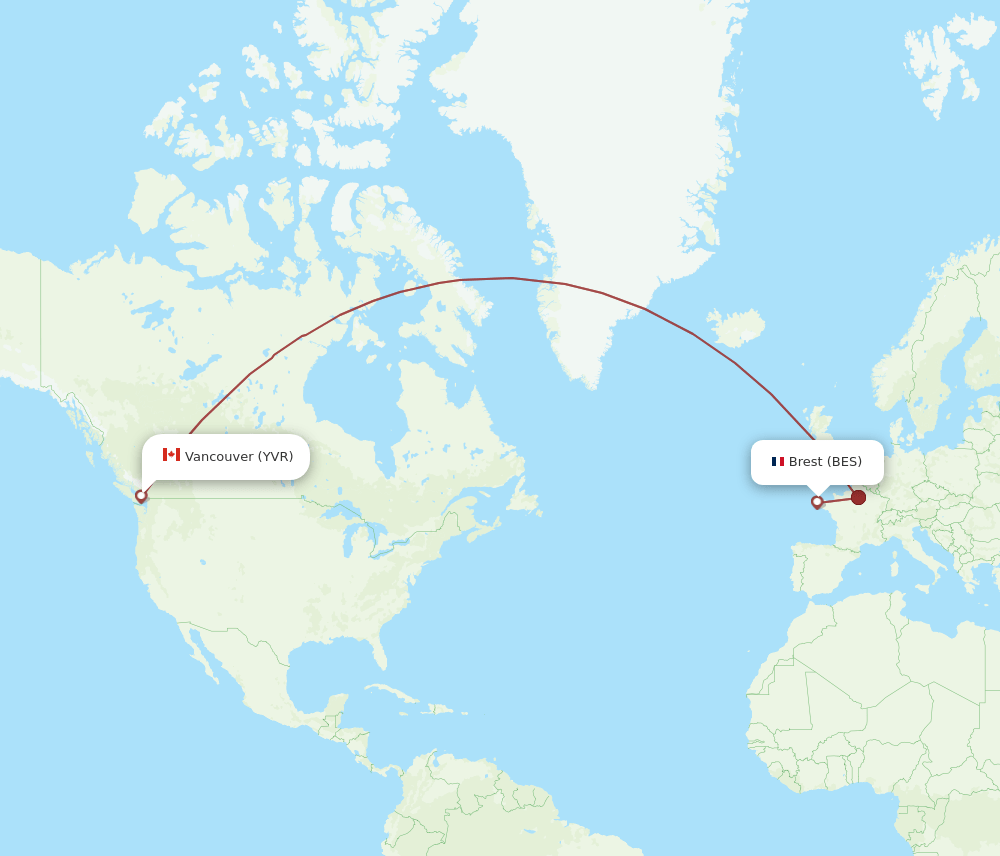 Vancouver - Brest route map and flight paths