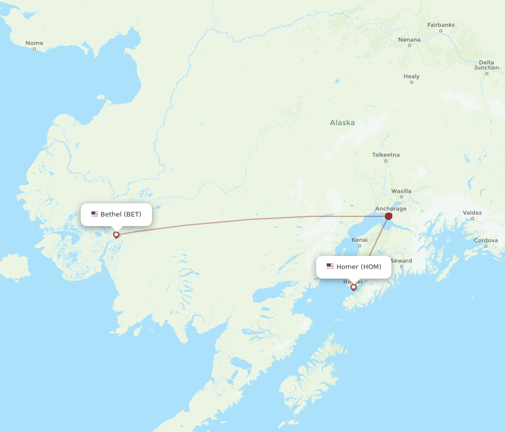 BET to HOM flights and routes map