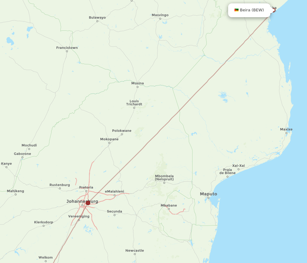 BEW-BFN flight routes