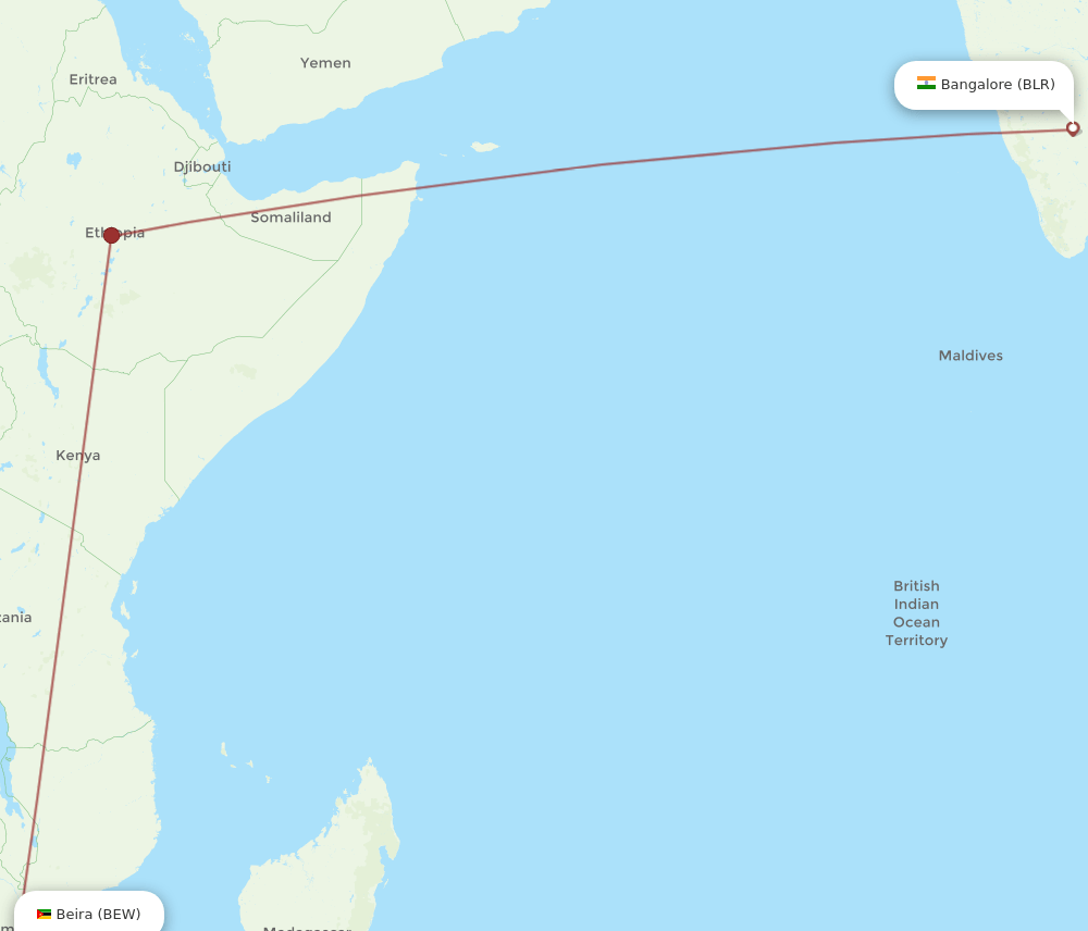 BLR to BEW flights and routes map