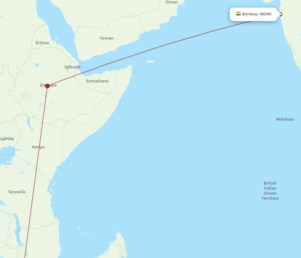 Mumbai - Beira route map and flight paths