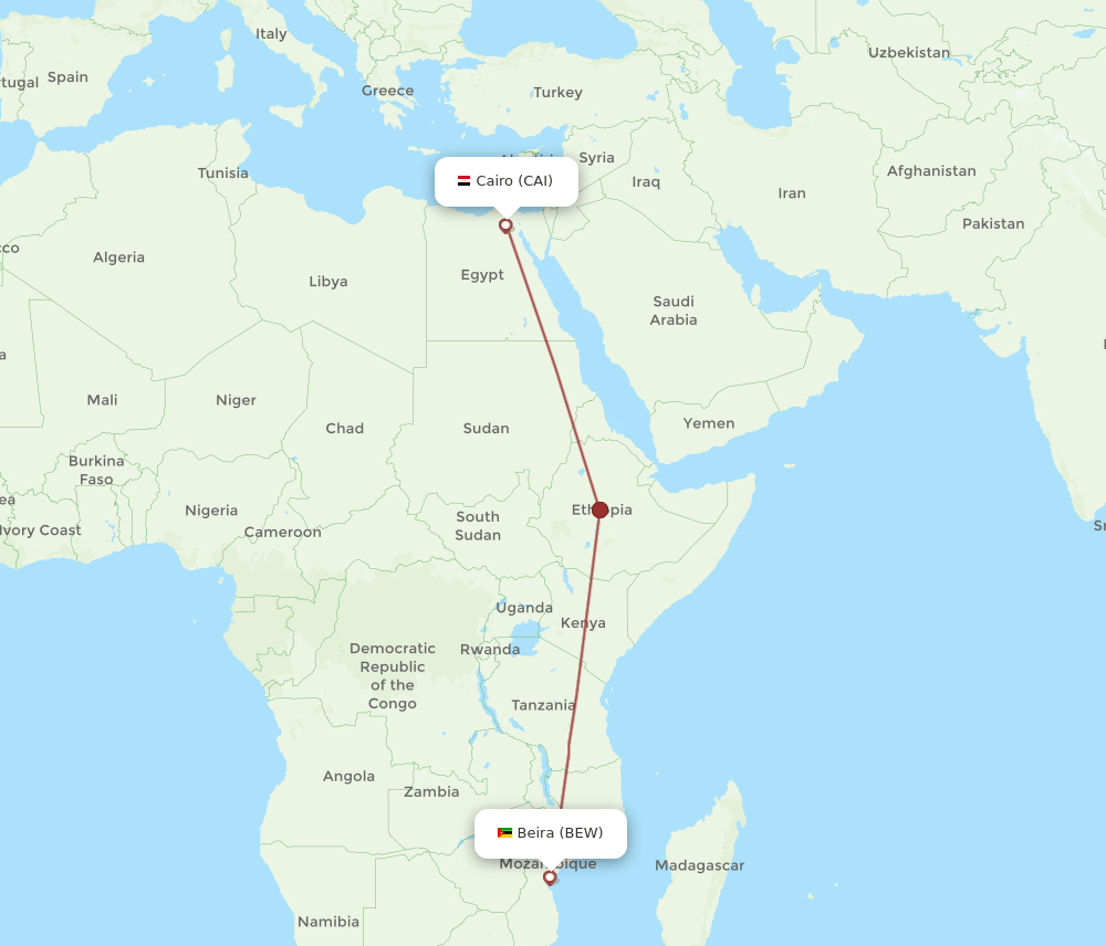 CAI to BEW flights and routes map
