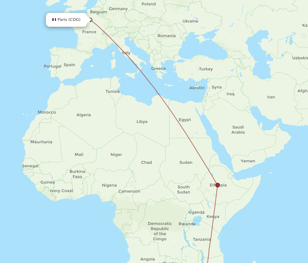 Paris - Beira route map and flight paths