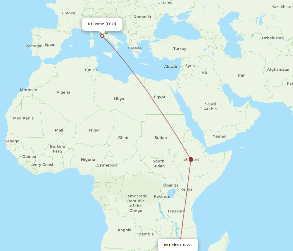 Rome - Beira route map and flight paths