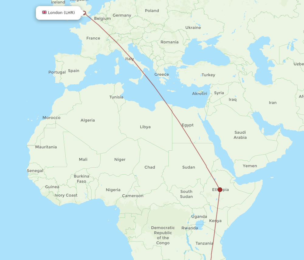 London - Beira route map and flight paths