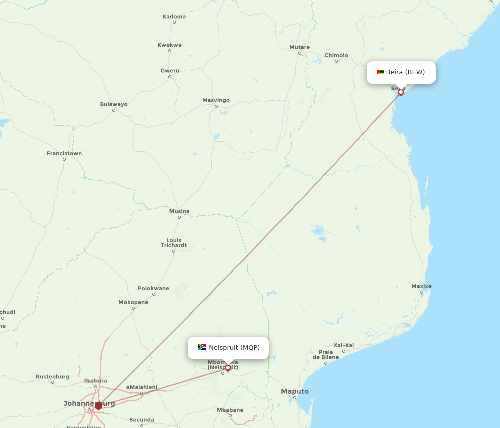 BEW-MQP flight routes
