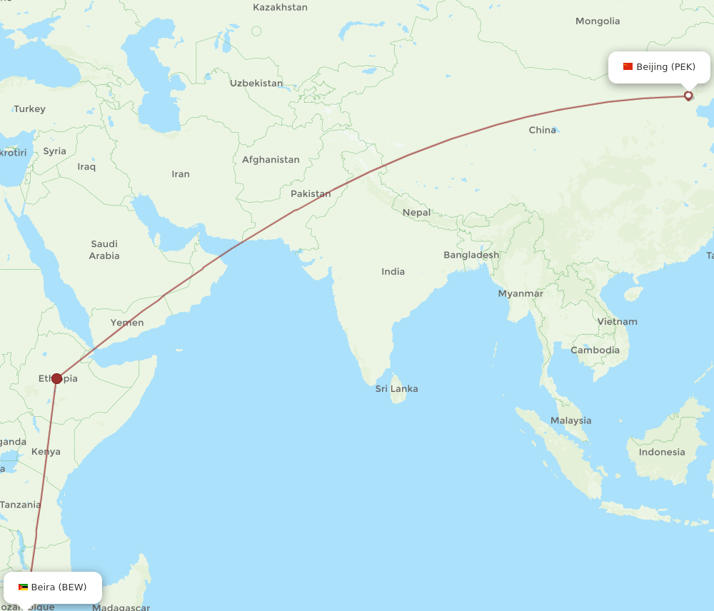 BEW-PEK flight routes