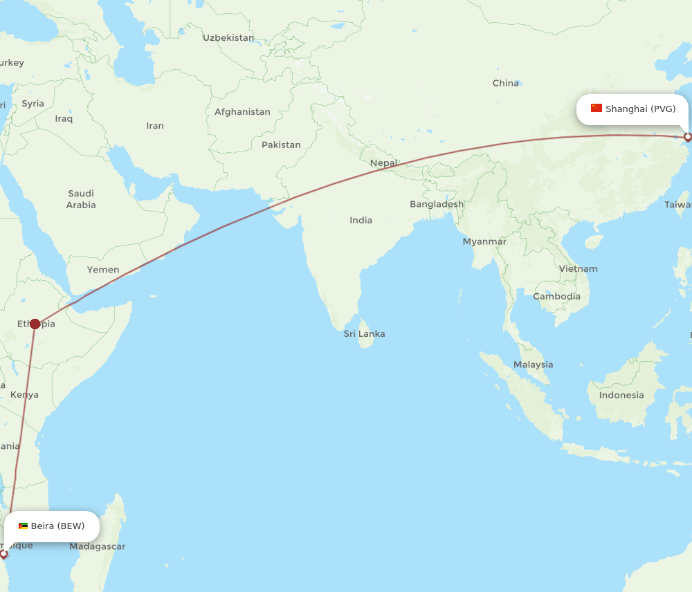 BEW-PVG flight routes