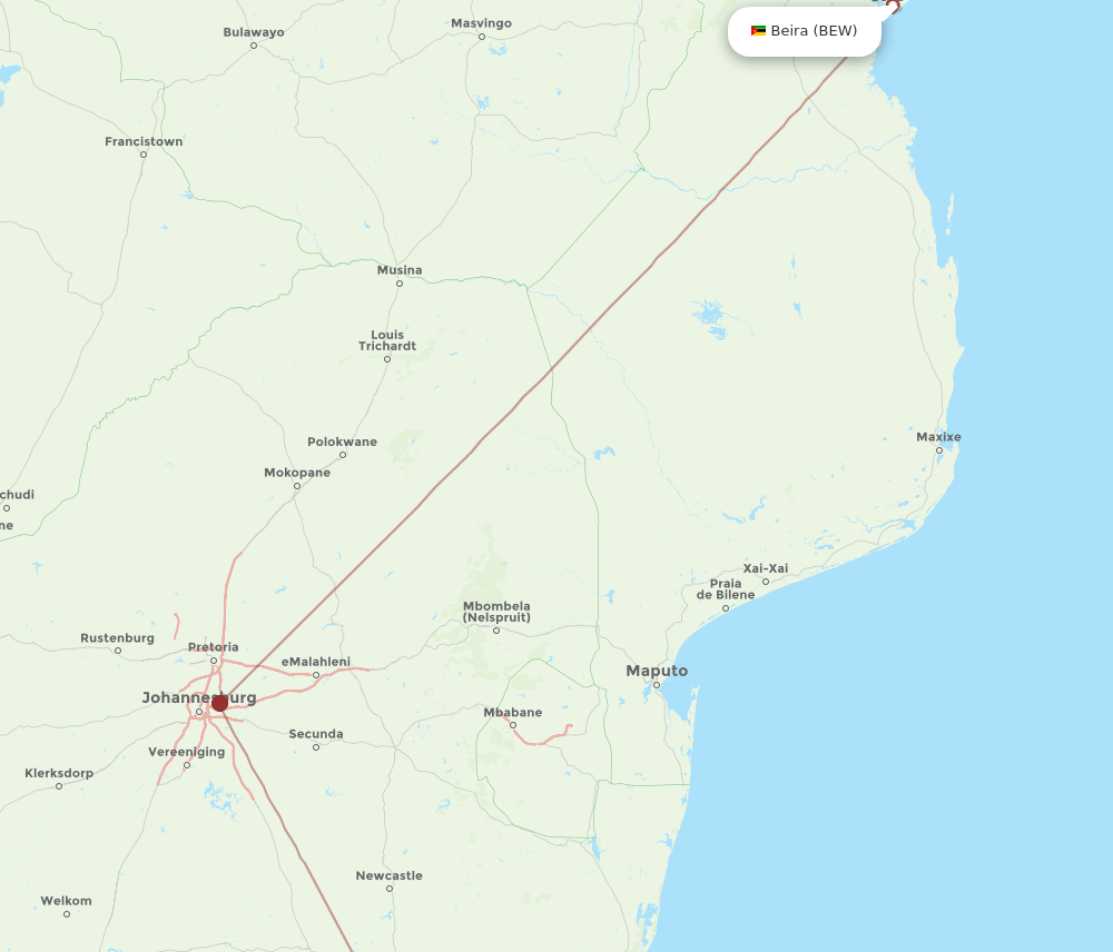 BEW-PZB flight routes