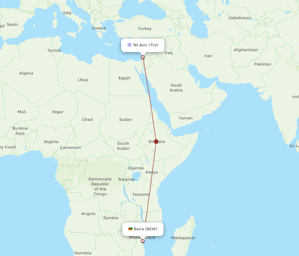 Tel Aviv-Yafo - Beira route map and flight paths